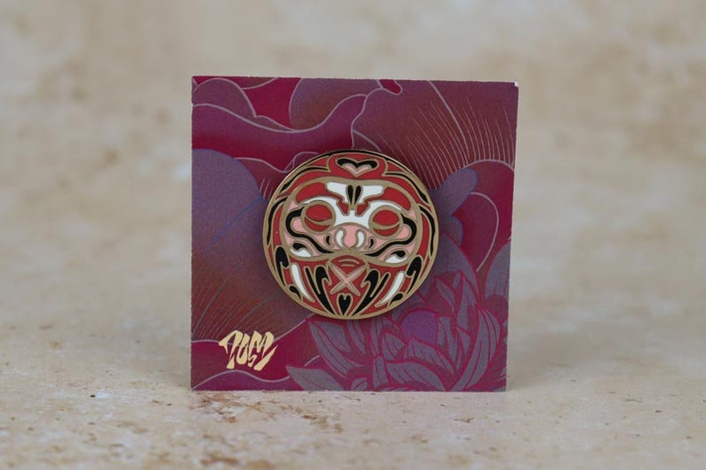 Peach Love Pin Enamel Pin Inspired By Japanese Culture Daruma Dolls image 3