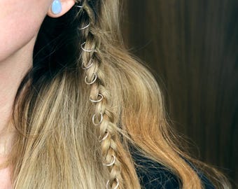 編み込みヘアリング - シルバー、ゴールド、銅製ヘアジュエリー - ミニマリストドレッドヘア/編み込みリング - 10個パック ハンドメイド UK
