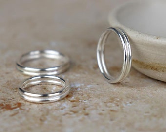 Double Ring Band Sterling Silver | 4mm Wide| Different Sizes Available |Stacking Minimal Everyday Hand Textured Ring