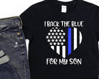 Camiseta de mamá policía/Regalo para mamá policía/Apoyo el azul para mi hijo/Camiseta de línea azul