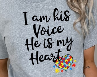 Autismus Bewusstsein Shirt / Ich bin seine Stimme, er ist mein Herz / Autismus Geschenk / süßes Puzzle Stück Herz Shirt / Autismus Mama Shirt
