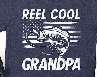 Reel Cool Grandpa Shirt | Fishing Grandpa T-Shirt | Patriotic Fisherman Tee | American Flag Fish Shirt | Gift for Grandpa Who Loves to Fish