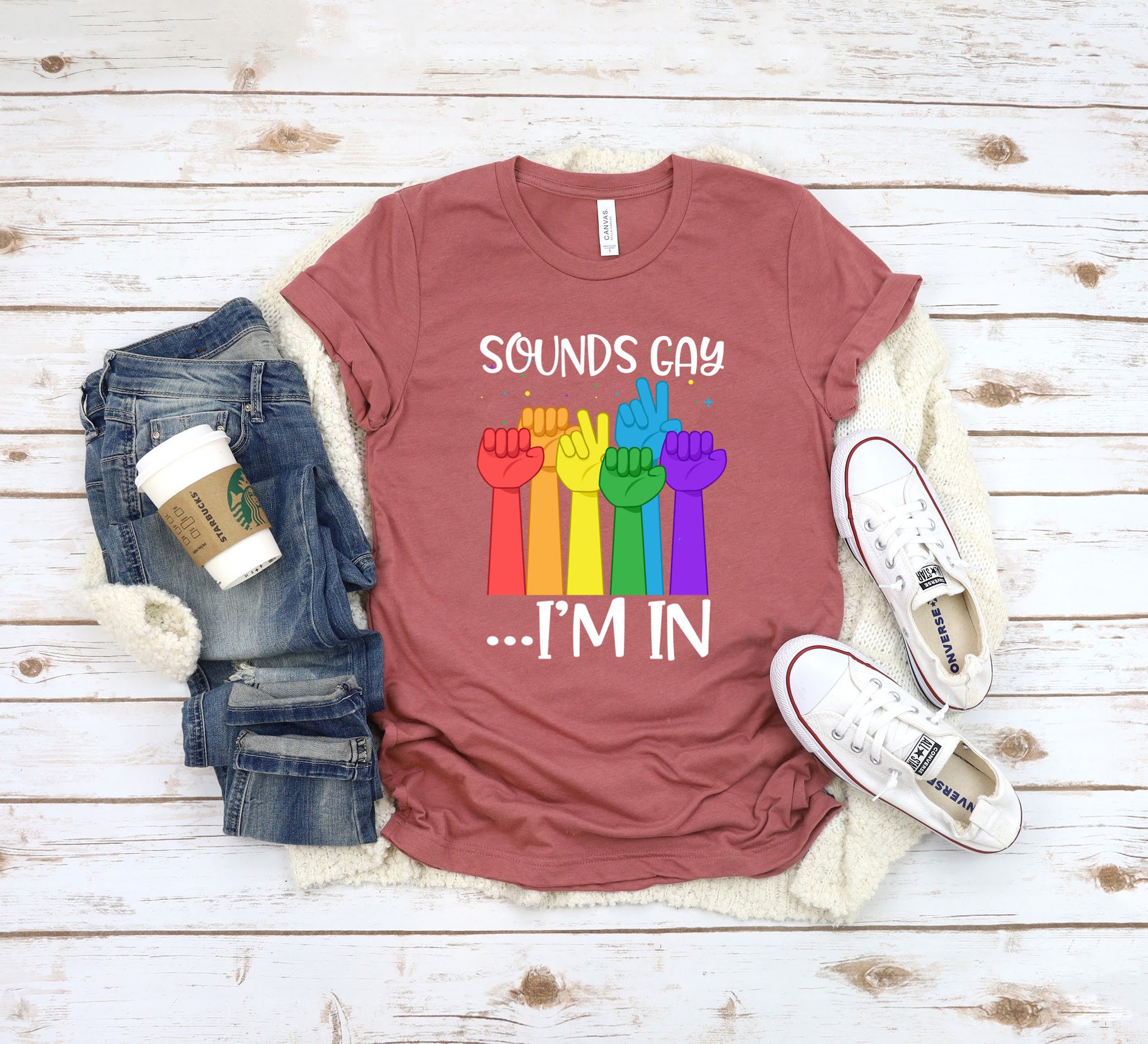 Discover Gay Pride Shirt/ Funny Gay Pride Gift/ Sounds Gay I'm In/ Fun Rainbow Pride Shirt