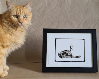 Small bird in linocut
