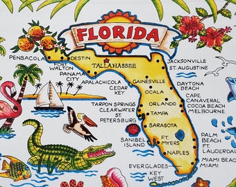 Florida Map Tea Towel