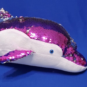 Bright Pink Sequined Plush Dolphin