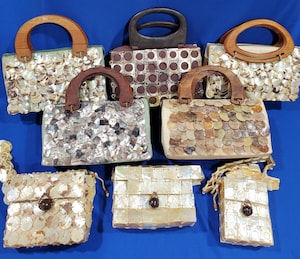 Sac à Main Coquillage Perlé - Taille 29x18cm, Poignées Bois, Pour Soirée, Mariage, Cadeau