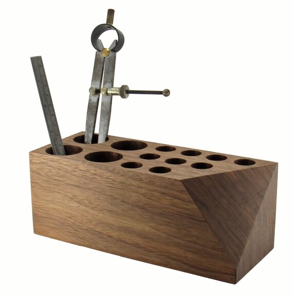 Walnut Desk Organizer Mid Century Modern Organizer Pencil Etsy