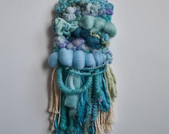 Blue woven wall hanging /woven wall tapestry/wool tapestry /weaving/nursery decor/green decor/blue decor/teal decor