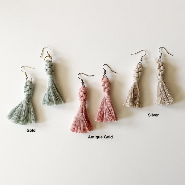 House of Macrame Handcrafted Macrame Tassel Earrings - Red