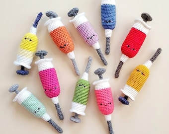 Handmade Amigurumi Vaccine / Syringe - Finished Object - Various Colors - Stuffed Science Toy