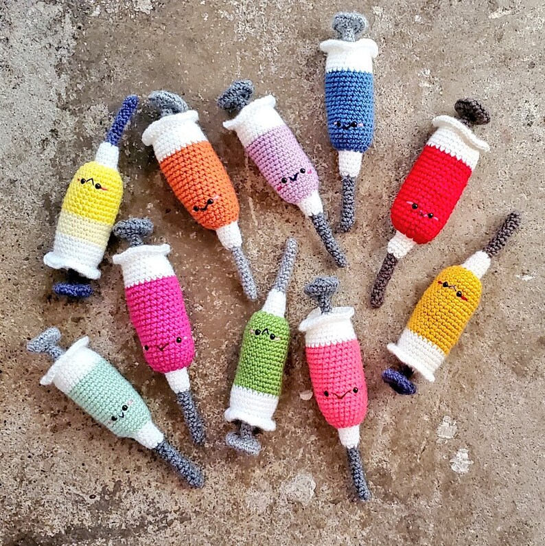 Handmade Amigurumi Vaccine / Syringe Finished Object Various Colors