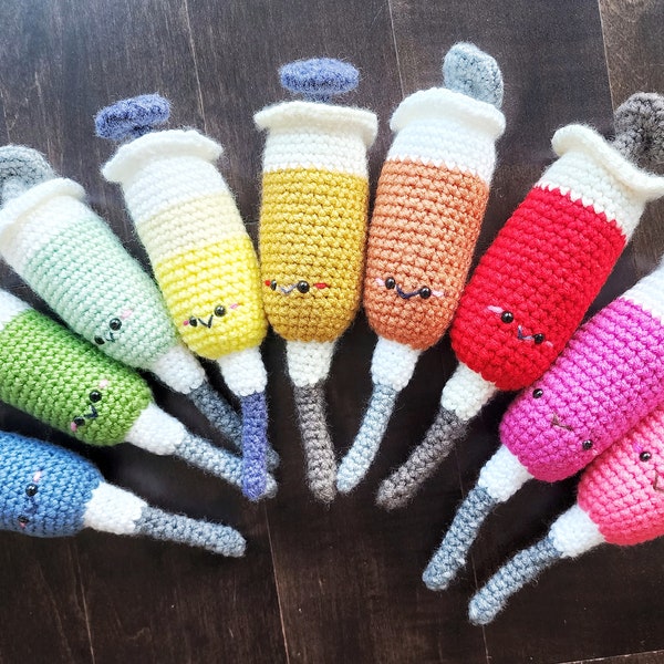 Handmade Amigurumi Vaccine / Syringe - Finished Object - Various Colors - Stuffed Science Toy