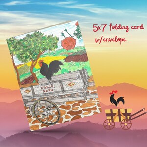 The Legend of the Black Rooster - Card - from our coloring book &quot;Explore Food & Wine of Tuscany&quot;