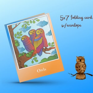 Card: Owls (from coloring book "Endangered Animals of North America")