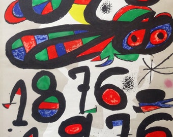 May include: A vintage poster advertising the 100th anniversary of the Catalan Excursionist Center. The poster features a colorful abstract design with black, red, green, blue, and yellow shapes. The text "CENTENARI DEL CENTRE EXCURSIONISTA DE CATALUNYA" is printed in black at the top of the poster. The numbers "1876" and "1976" are also printed on the poster.