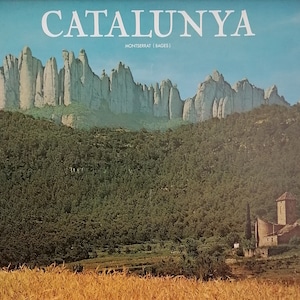 Cartel de viaje de 1979 de las montañas de Montserrat, Cataluña, España