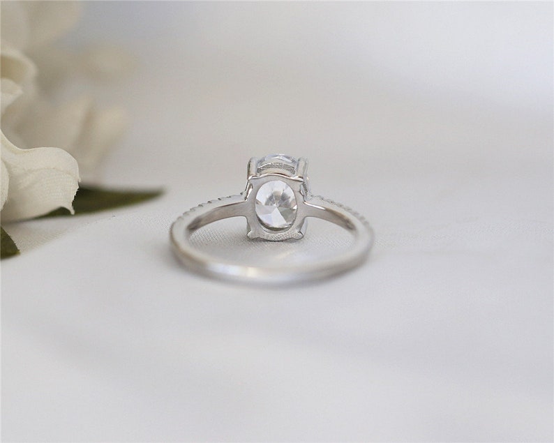 6*8mm Oval Cut Cubic Zirconia Ring White Gold Plate Gemstone Ring Handmade Engagement Ring Sliver Ring