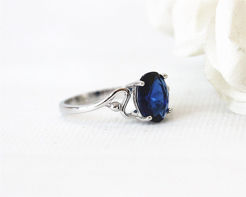 Silver Ring 7*9mm Oval CutLab Created Sapphire Ring White Gold Plated Ring Half Eternity Ring Gemstone Ring Engagement Ring Promise Ring