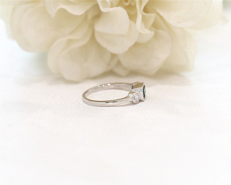 Silver Ring 4*6mm Sqare Cut Created Emerald Ring White Gold Plated Ring Engagement Ring Wedding Ring Anniversary Ring Handmade Ring