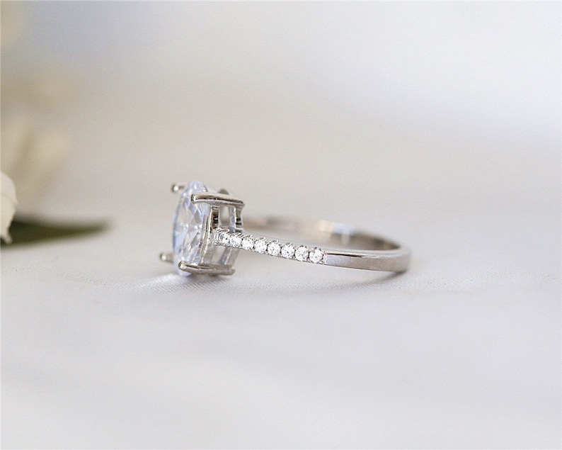 6*8mm Oval Cut Cubic Zirconia Ring White Gold Plate Gemstone Ring Handmade Engagement Ring Sliver Ring