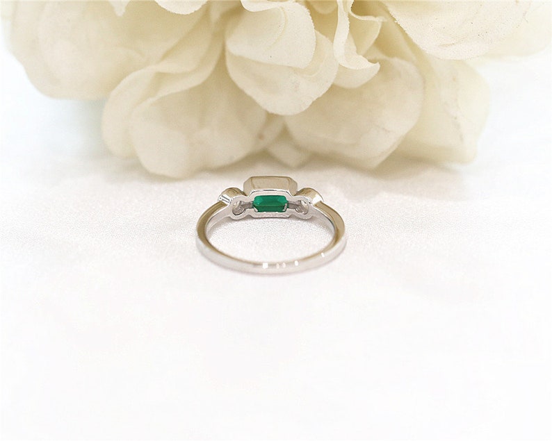 Silver Ring 4*6mm Sqare Cut Created Emerald Ring White Gold Plated Ring Engagement Ring Wedding Ring Anniversary Ring Handmade Ring