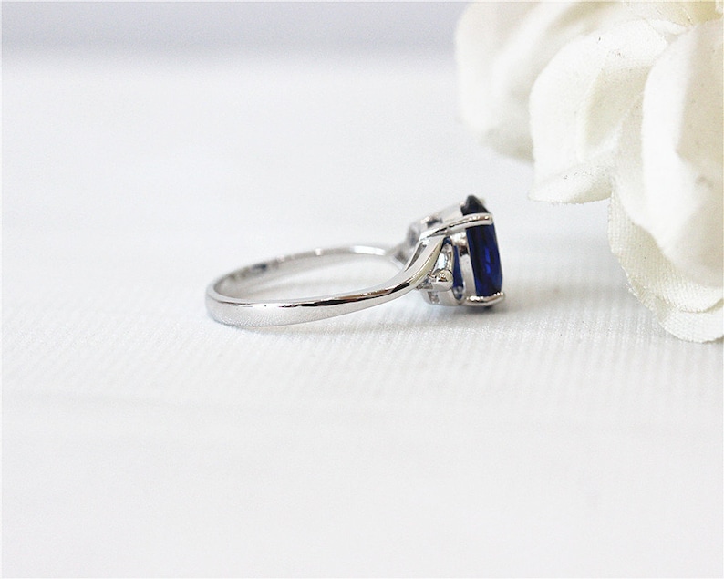 Silver Ring 7*9mm Oval CutLab Created Sapphire Ring White Gold Plated Ring Half Eternity Ring Gemstone Ring Engagement Ring Promise Ring