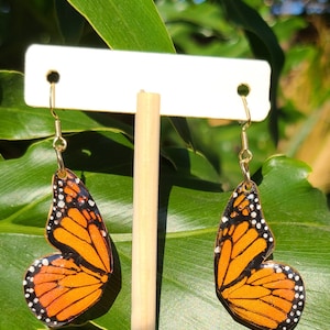 Monarch butterfly earrings transparent butterfly wing earrings handpainted resin butterfly earrings Monarch butterfly wing earrings 1.5 inch