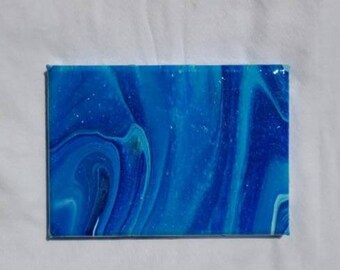 Epoxy Resin Coated Ocean Painting: Mini Acrylic Pour Art (5x7)