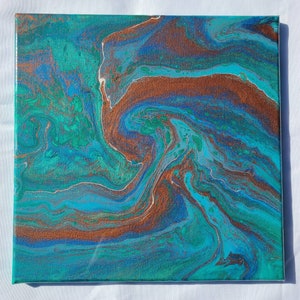 Abstract resin wall art abstract fluid art with resin 12in ×12in abstract fluid artwork fluid art painting on canvas original