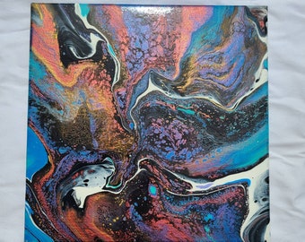 Abstract Galaxy Acrylic Pour Painting: Colorful Nebula Art (10x10)