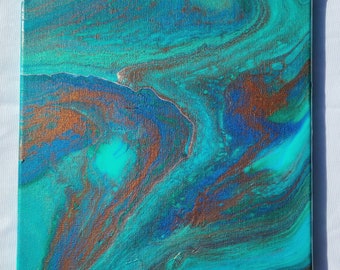 Abstract Fluid Art Painting: Original Acrylic & Epoxy Resin Canvas (10"x10")