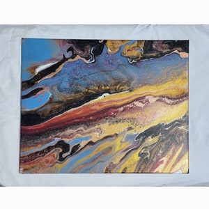 Abstract Acrylic Painting- &quot;The Golden Sunrise&quot; -16&quot;×20&quot; , Original Art- -Acrylic Pour Art- Large Abstract Art- Gold & Metallic painting