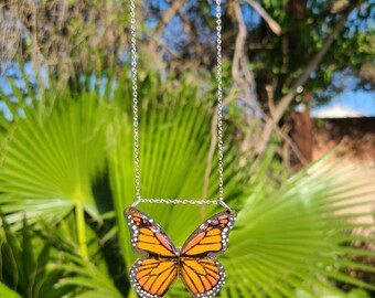 Handpainted Monarch Butterfly Necklace: Epoxy Resin Pendant