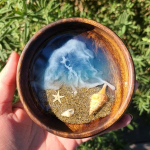 Mini ocean trinket dish ocean ring dish wooden ocean dish mini beach trinket dish Blue or pink