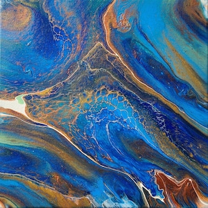 Original Fluid Painting &quot;Atlantis&quot; 10&quot;x10&quot;in Ocean acrylic  painting Abstract fluid art Fluid art painting on canvas original