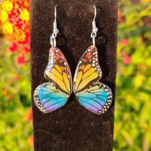 Rainbow butterfly earrings butterfly wing earrings rainbow butterfly wing earrings 1.5 inch pride Earrings