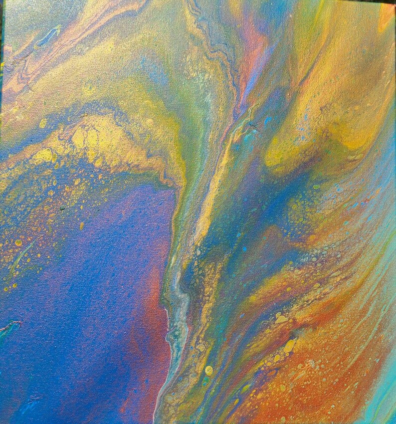 Large Acrylic Pour Painting Abstract Natural Painting Blue and Green