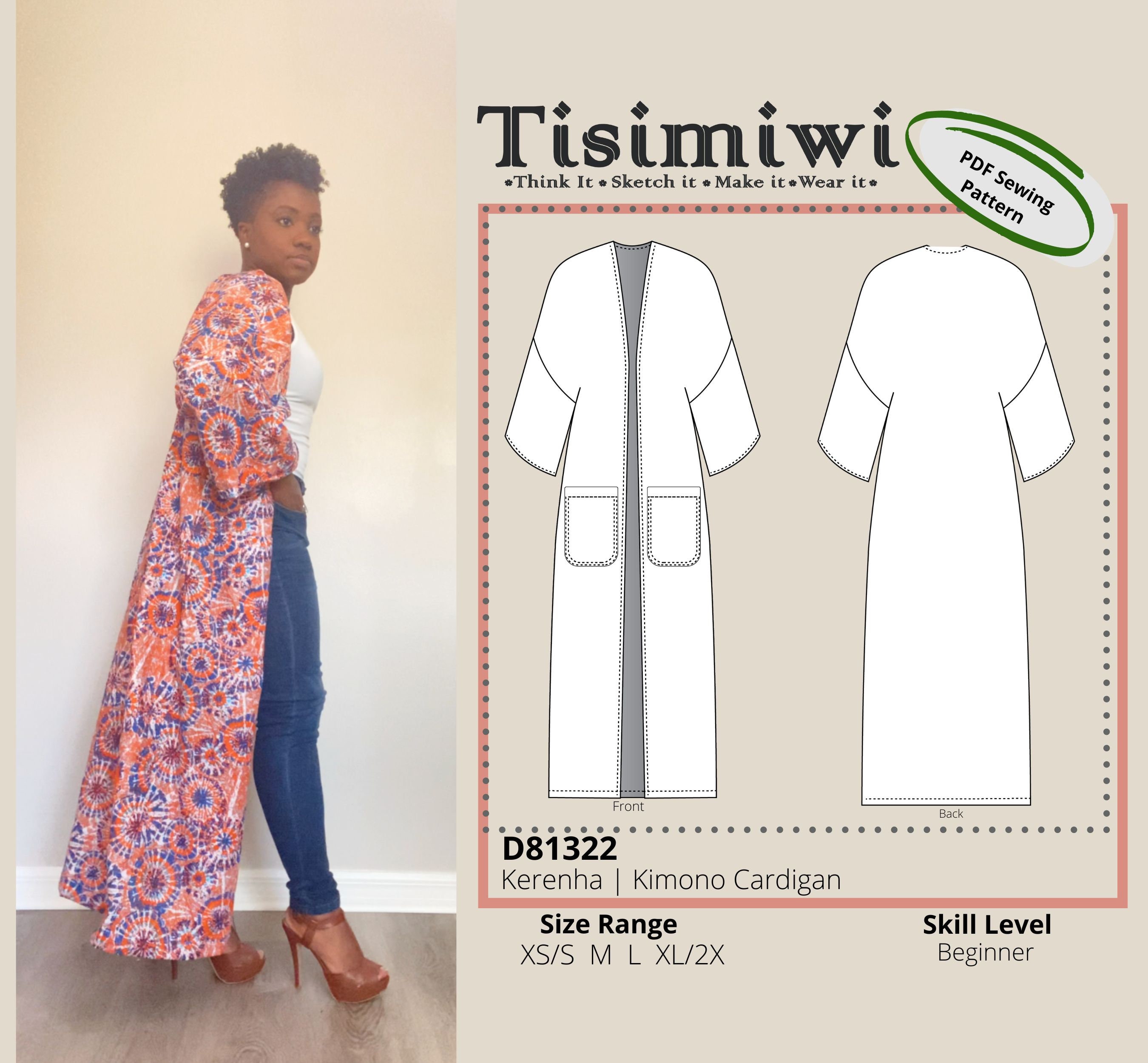 Kimono Cardigan Digital PDF Sewing Pattern US Size XS-2X Instant