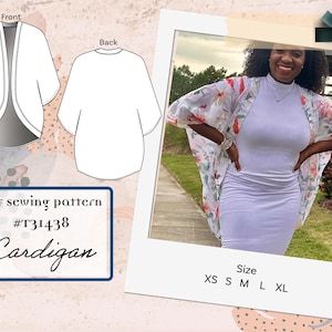 Easy Cardigan Sewing Pattern | XS-XL | PDF Instant Download | Women&#39;s Drop Shoulder  Sweater  | Women Cover up | Summer beach Coverup