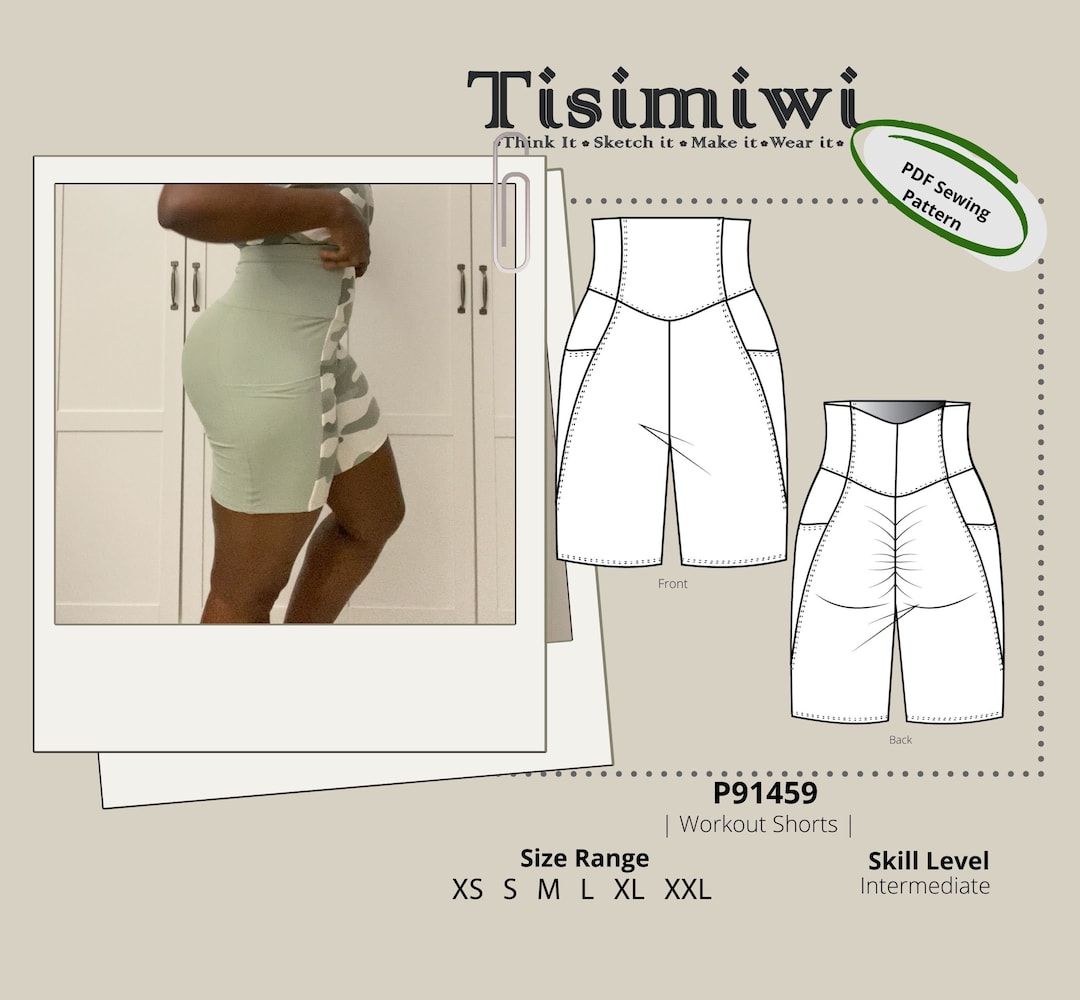 Booty Workout Shorts Sewing Pattern PDF, High Waisted Gym Activewear ...