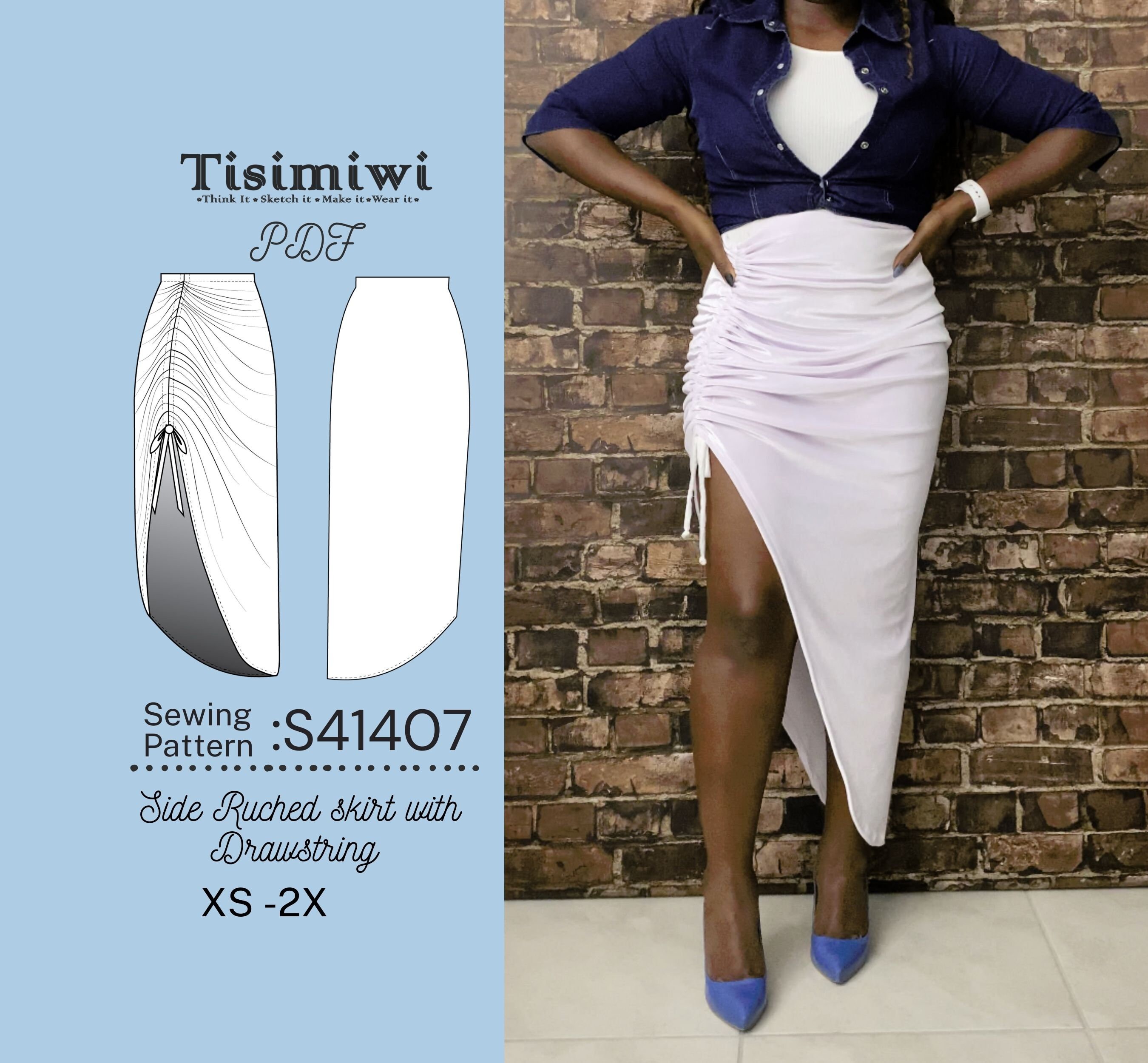 Side Ruched Women's Skirt | Gathered Skirt | PDF Sewing Side Ruched Women's Skirt | Gathered Skirt | PDF Sewing