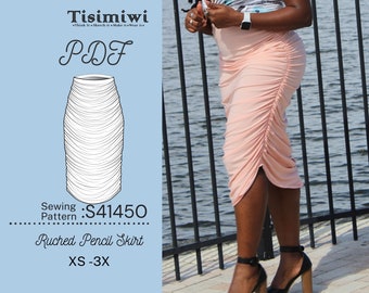 Ruched Pencil Skirt | Fitted Skirt | PDF Printable Pattern | women's Skirt |