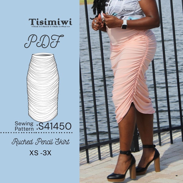 Ruched Pencil Skirt | Fitted Skirt | PDF Printable Pattern | women's Skirt |