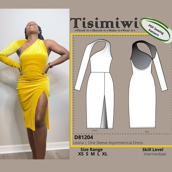 D81204 Leona One Sleeve Asymmetrical Dress | Print at home Sewing Pattern | PDF sewing pattern