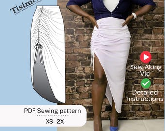 Side Ruched Women's skirt | Gathered skirt | PDF Sewing Pattern Summer Skirt | Asymmetrical Skirt | Skirt with Ruching