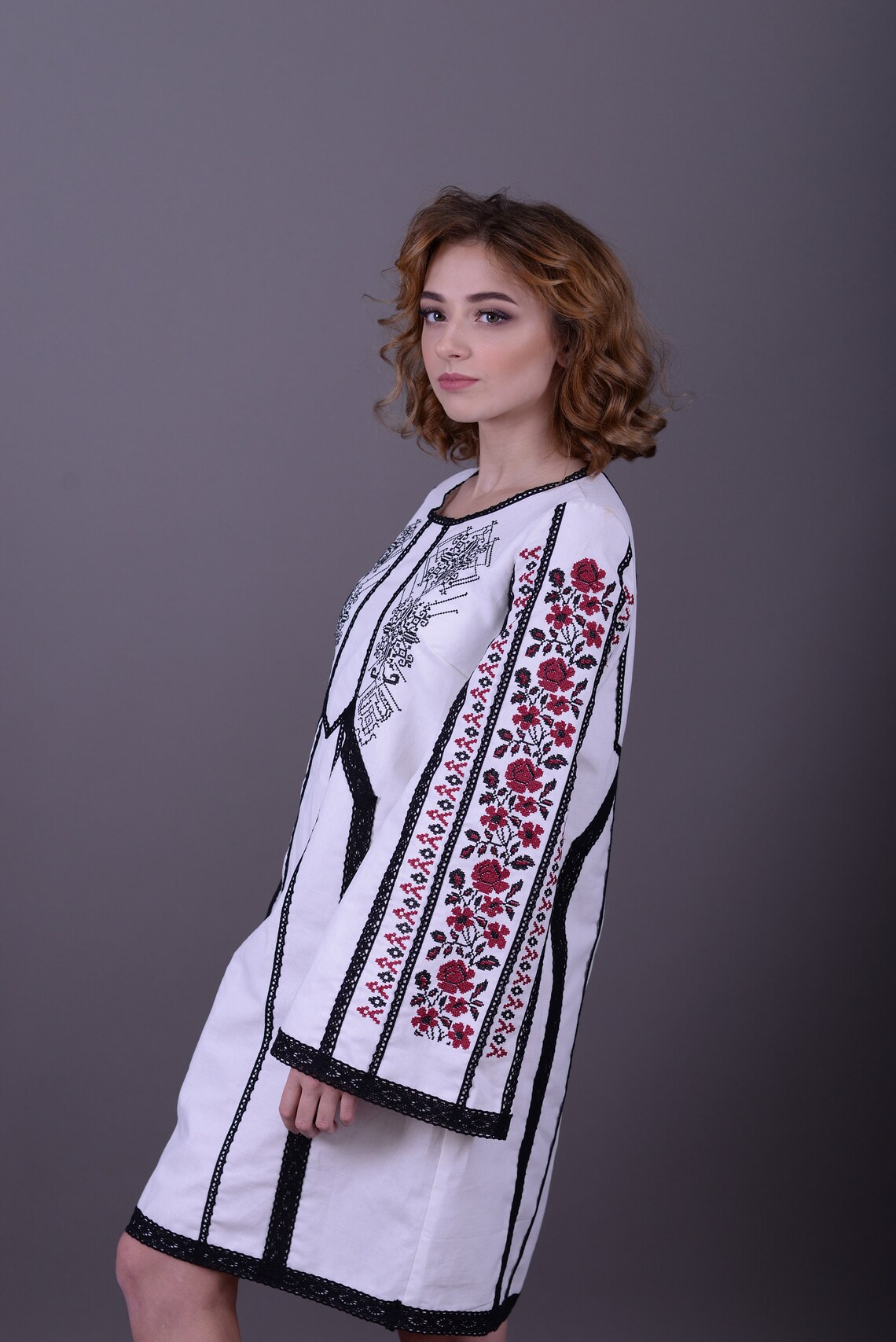 White Linen Dress Ukrainian Vyshyvanka Short Dress | Etsy