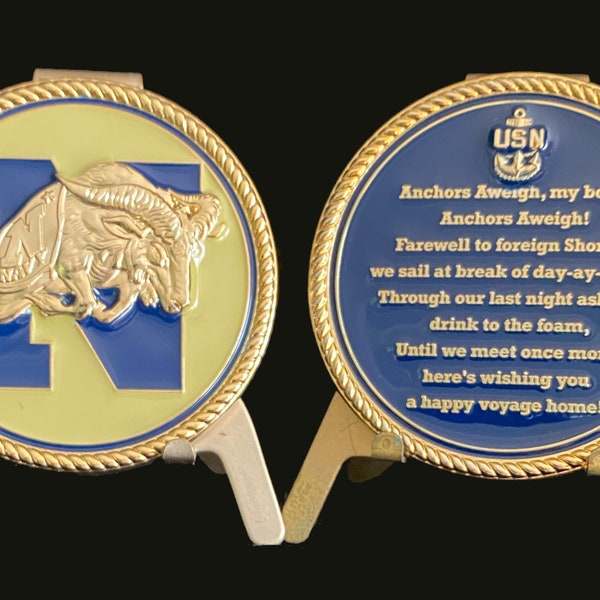 United States Navy Insignia Challenge Coin with Anchors Aweigh Hymn Verse  - Great Gift for the Navy person in Your Life!