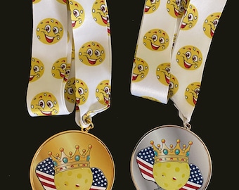 Pickleball Award Medals: Gold Champion & Silver Runner-Up with Lanyards