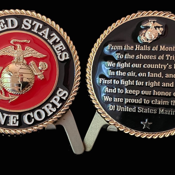 USMC United States Marine Corps Insignia Challenge Coin with Hymn Verse  - Great Gift for the Marine in Your Life!